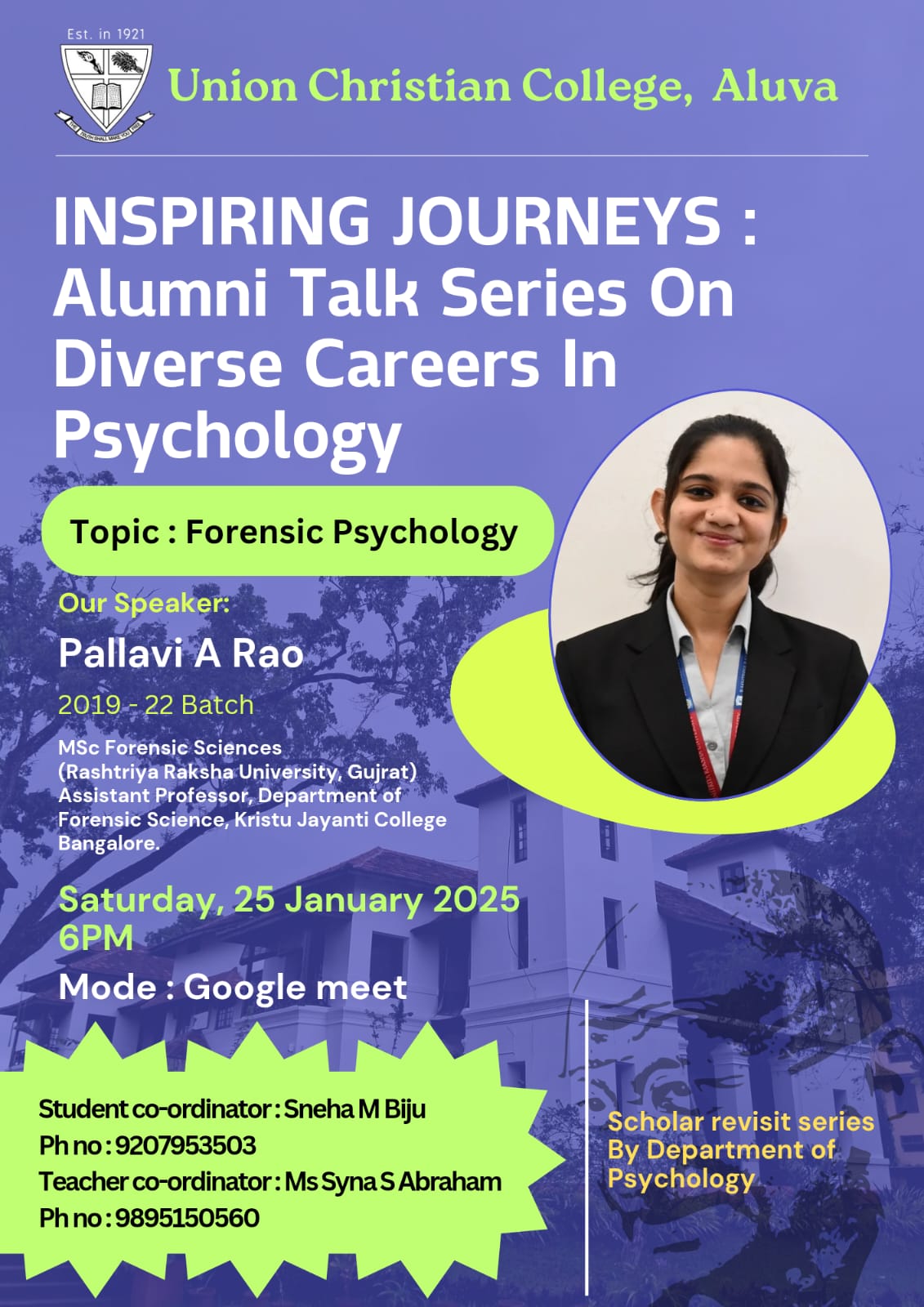 INSPIRING JOURNEYS: Alumni Talk Series On Diverse Careers In Psychology